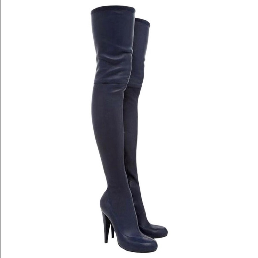 Roberto Cavalli over knees boots. Dark blue, in good condition.